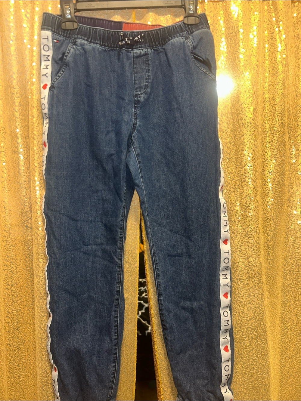 Vintage Tommy Hilfiger Blue Denim Jogger Pants with Logo Heart Side details.